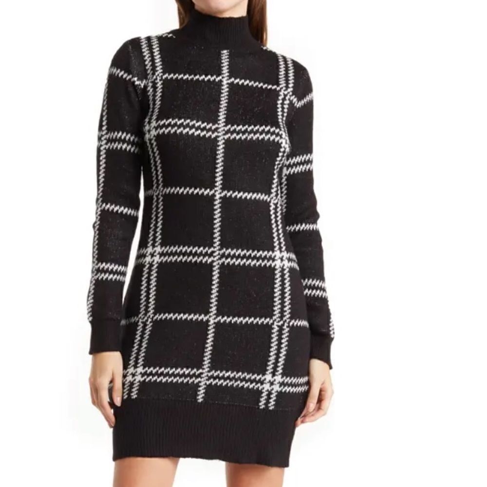B&W plaid sweater dress